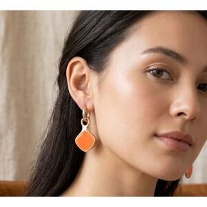 Coronet Gold Tone Orange Cream Enamel Geometric Dangle Drop Post‎ Earrings NEW